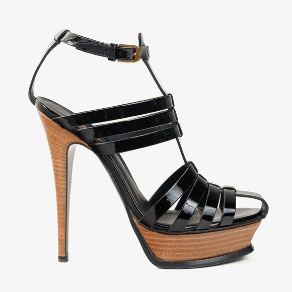 Saint Laurent Tribute Black Patent Leather Platform Sandals - Picture 1 of 11